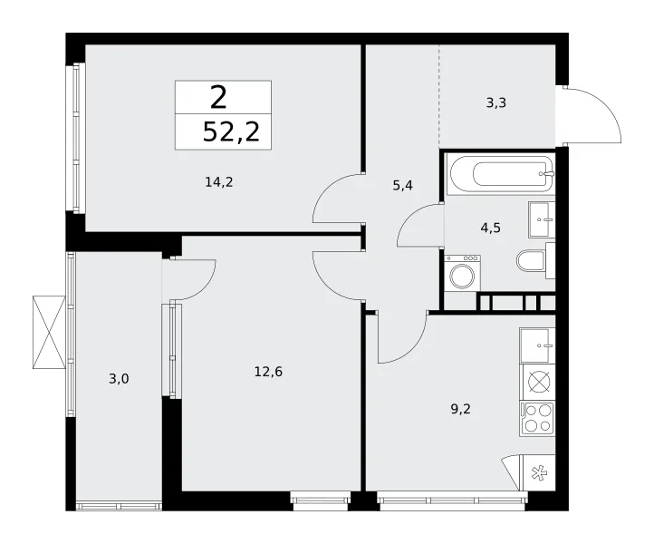 2-комн. 52.2 м²