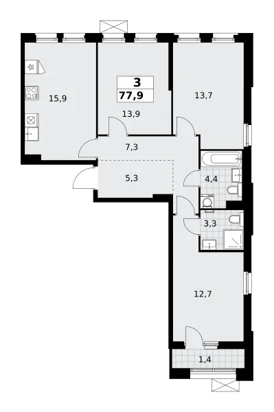 3-комн. 77.9 м²
