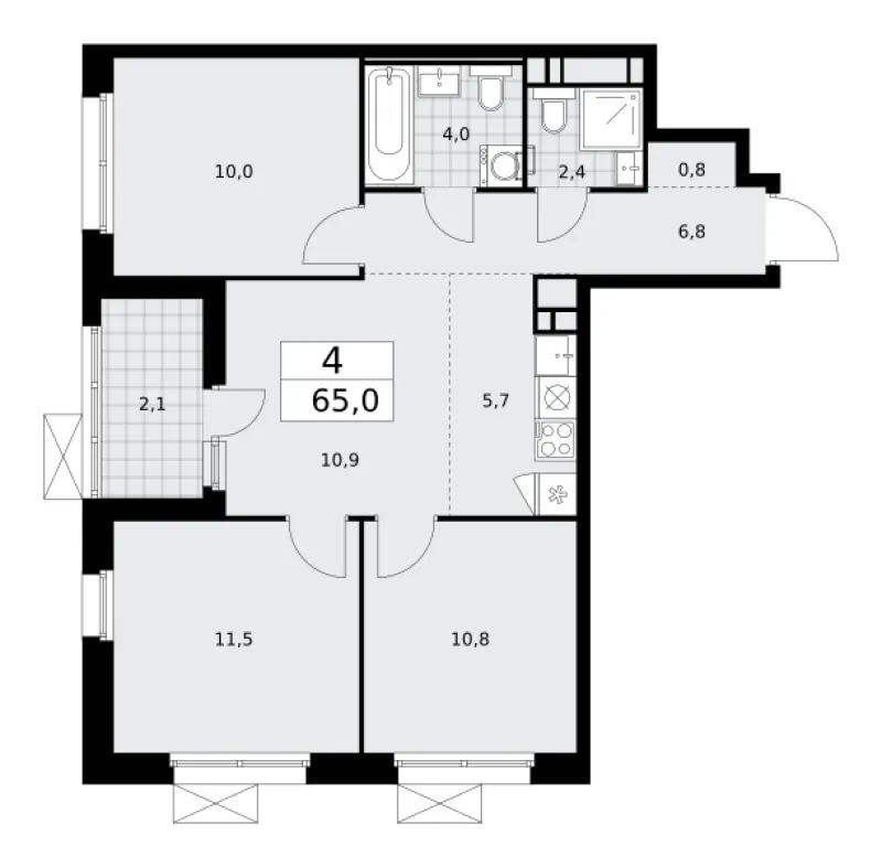 4-комн. 65 м²