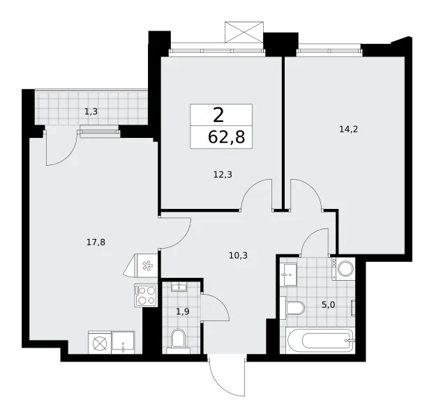 2-комн. 62.8 м²
