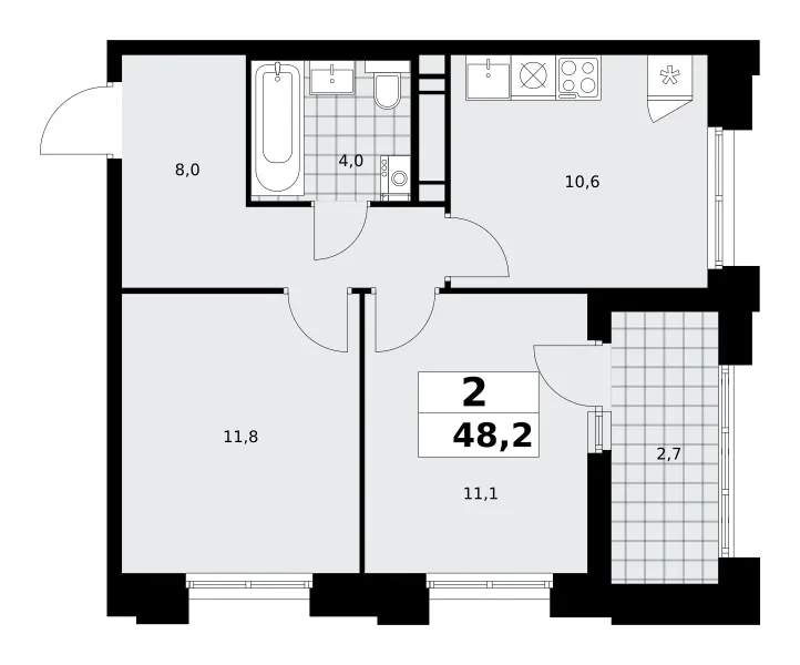 2-комн. 48.2 м²