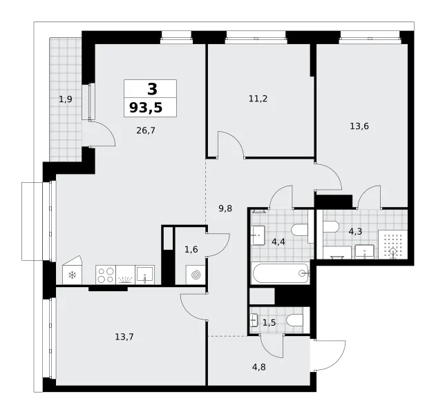 3-комн. 93.5 м²