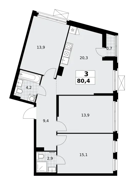 3-комн. 80.4 м²