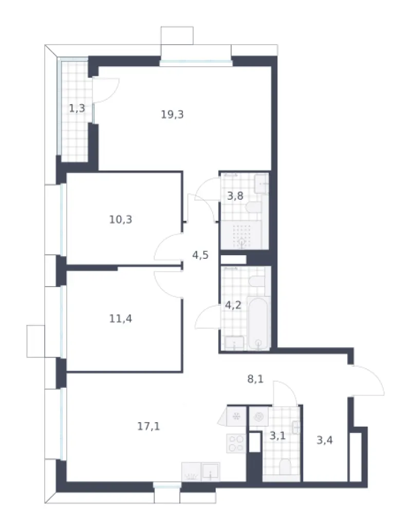 3-комн. 86.5 м²
