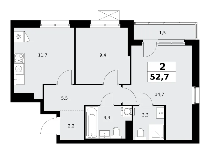 2-комн. 52.7 м²