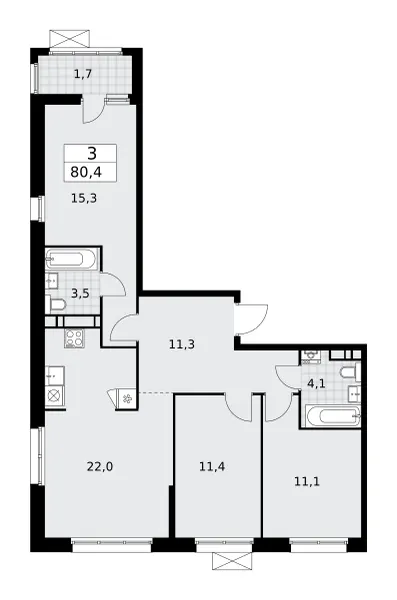 3-комн. 80.2 м²