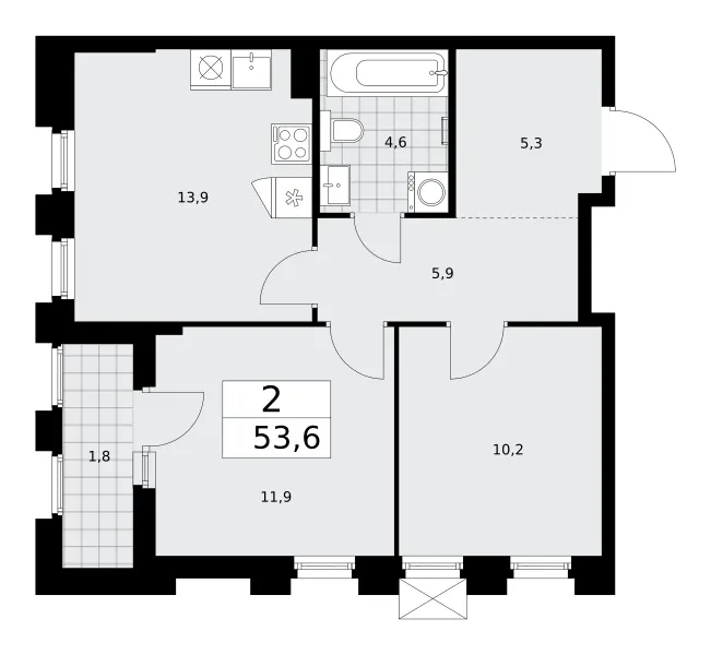 2-комн. 53.6 м²