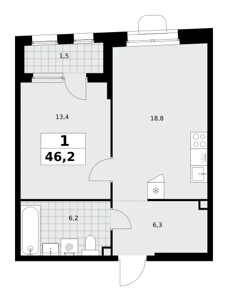 1-комн. 46.2 м²