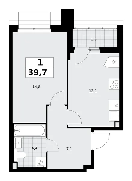 1-комн. 39.7 м²