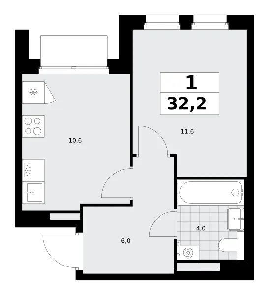 1-комн. 32.2 м²