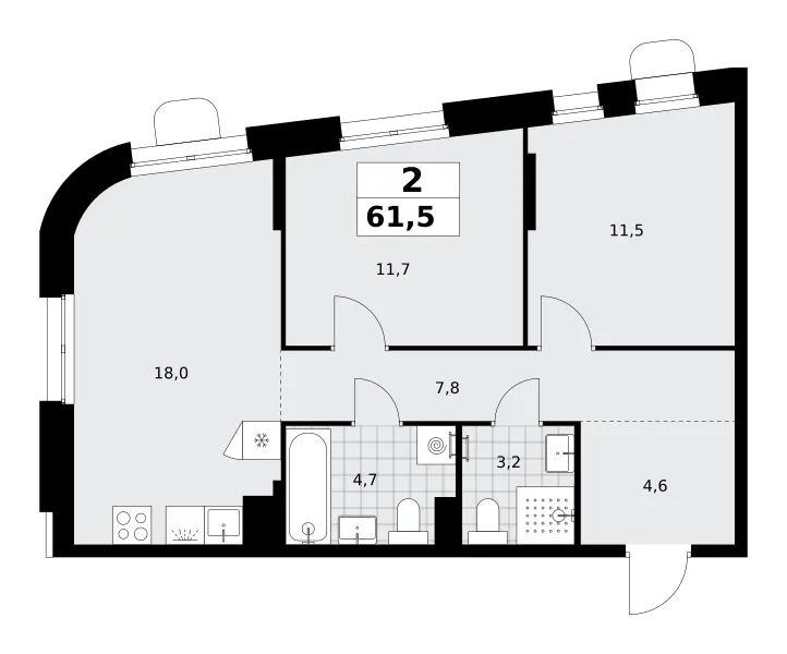 2-комн. 61.5 м²