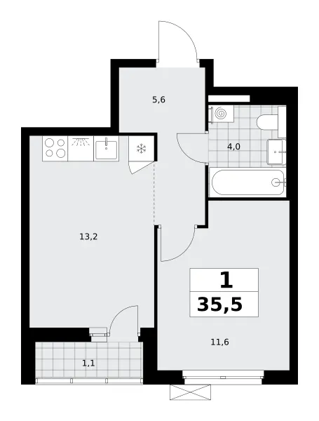 1-комн. 35.5 м²