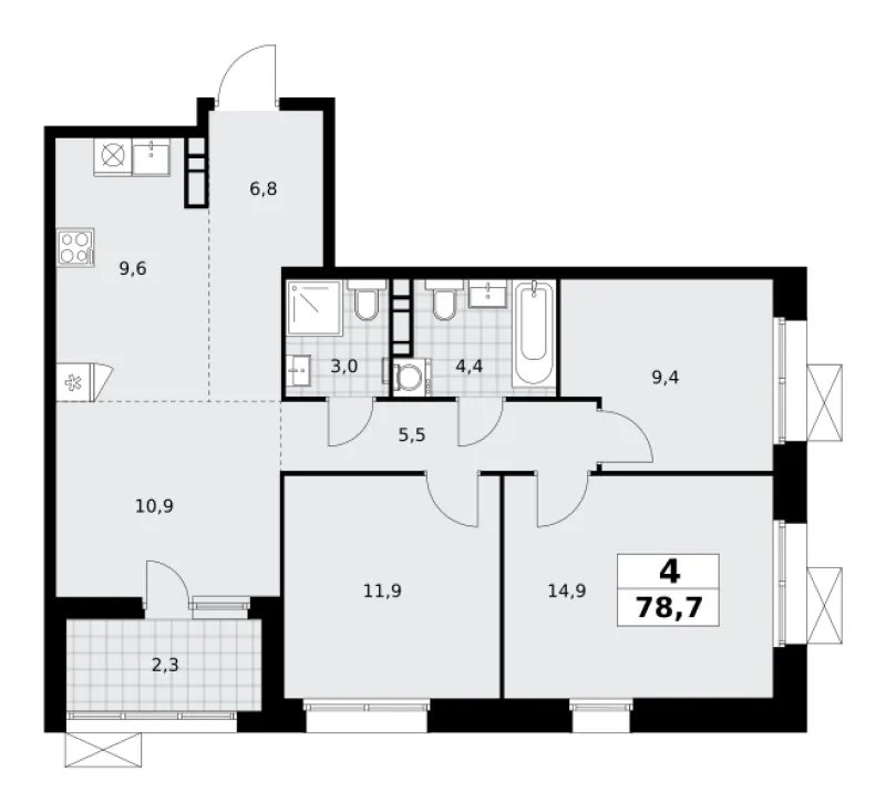 4-комн. 78.7 м²