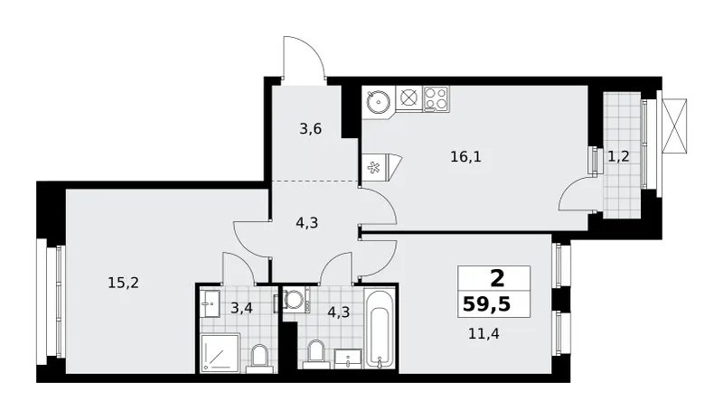 2-комн. 59.5 м²