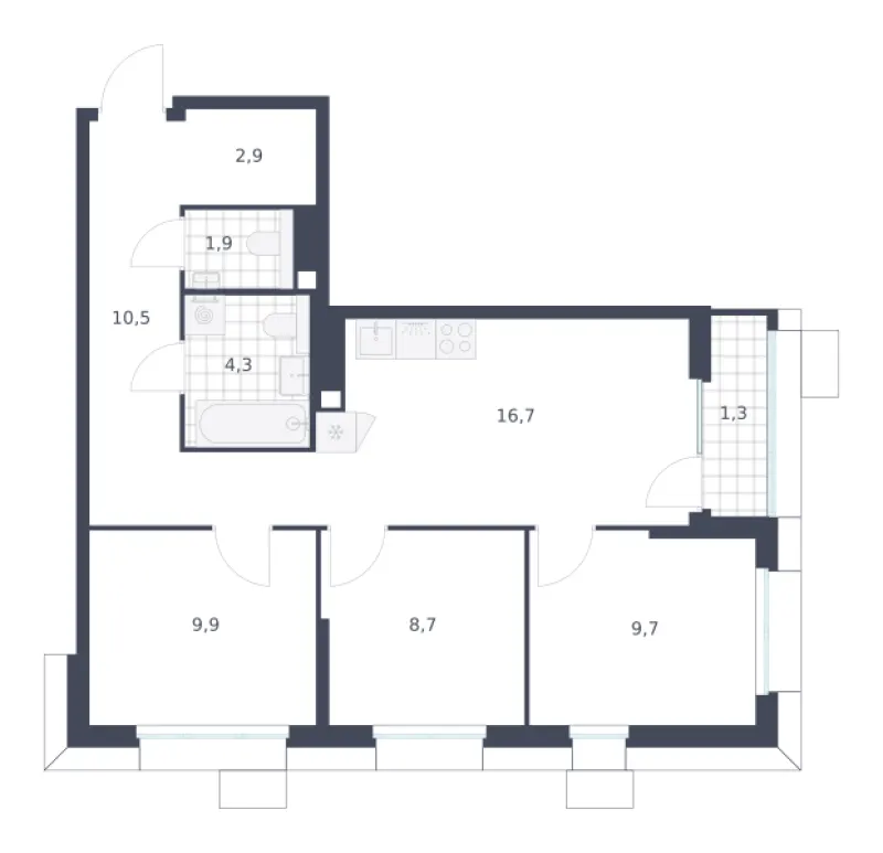 3-комн. 65.9 м²