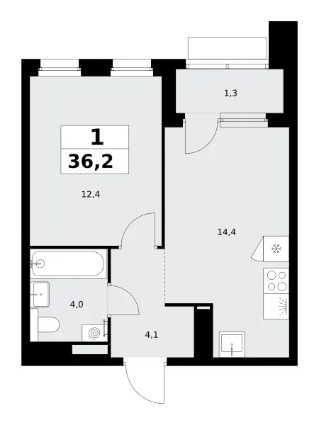 1-комн. 36.2 м²