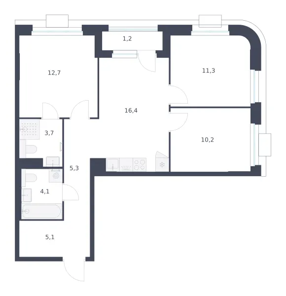 3-комн. 70 м²