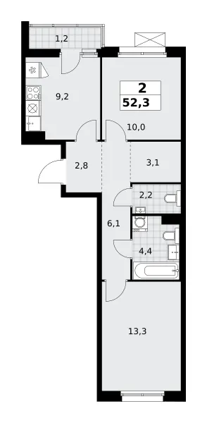 2-комн. 52.3 м²
