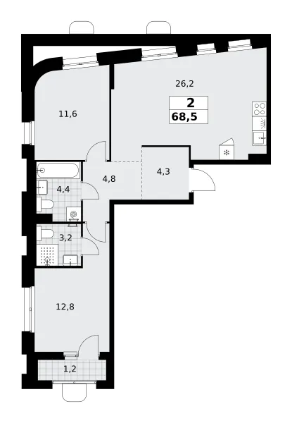 2-комн. 68.5 м²