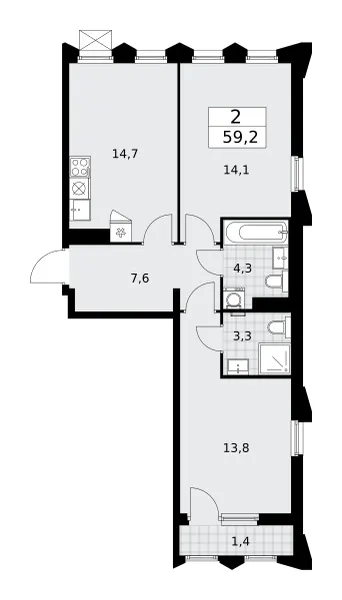 2-комн. 59.2 м²