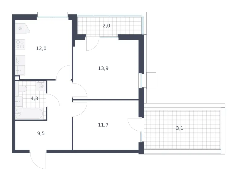 2-комн. 56.5 м²