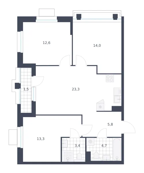 3-комн. 78.6 м²