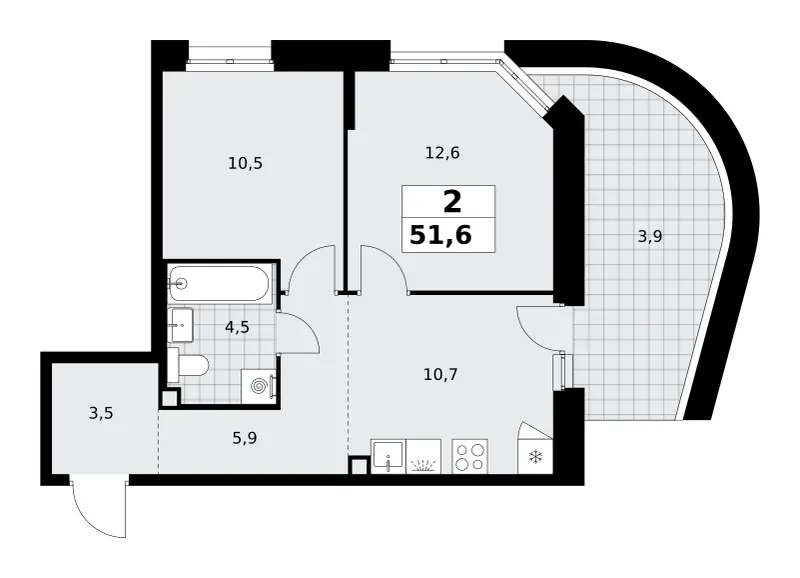 2-комн. 51.6 м²