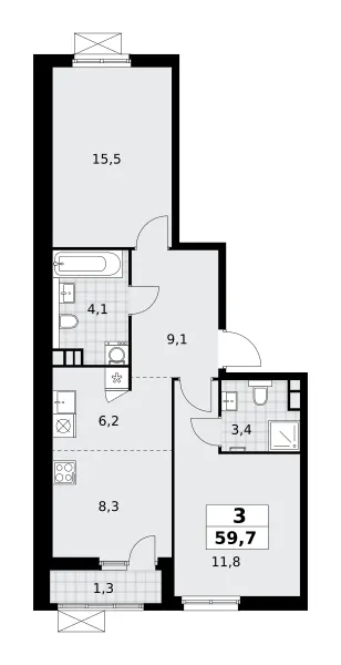 3-комн. 59.7 м²