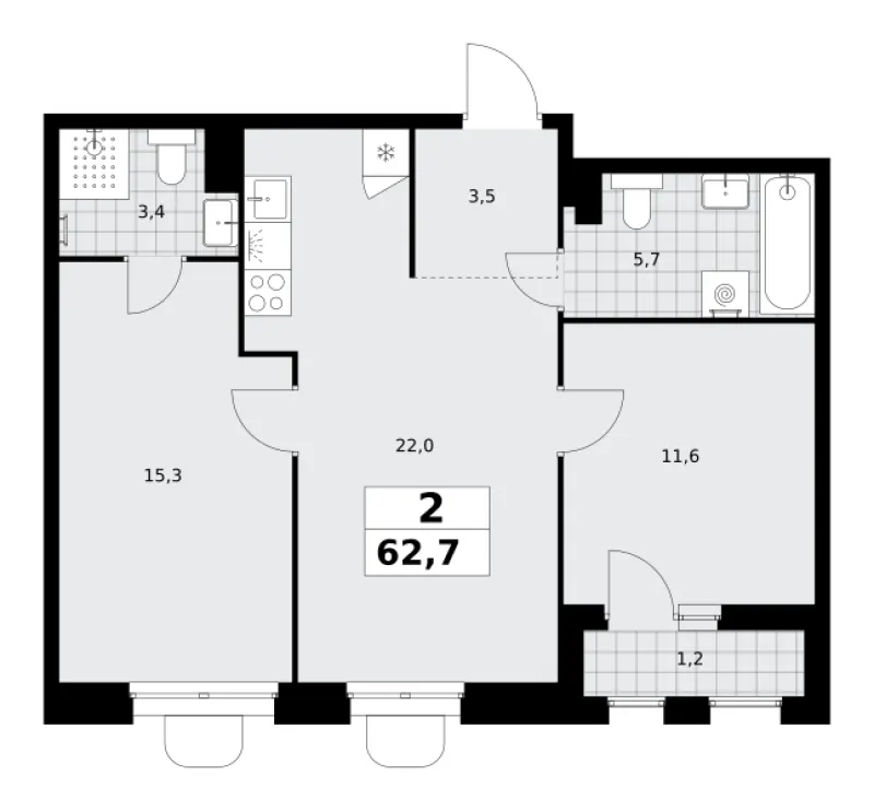 2-комн. 62.7 м²