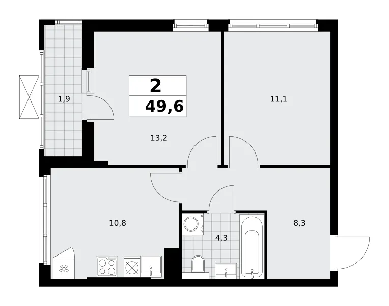 2-комн. 49.6 м²
