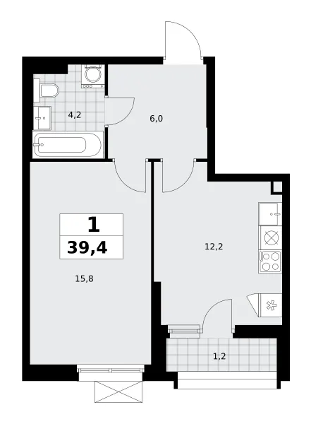 1-комн. 39.4 м²