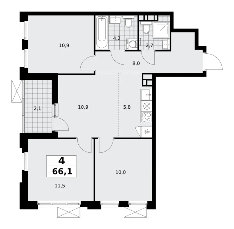 4-комн. 66.1 м²