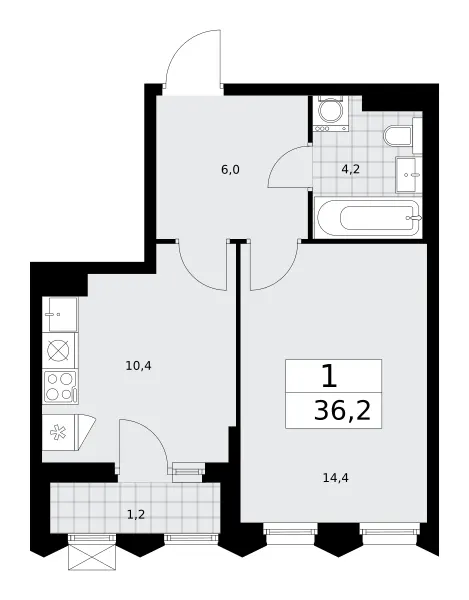 1-комн. 36.2 м²