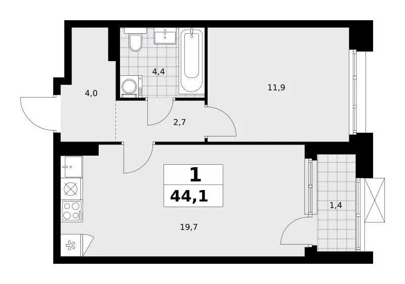 1-комн. 44.1 м²