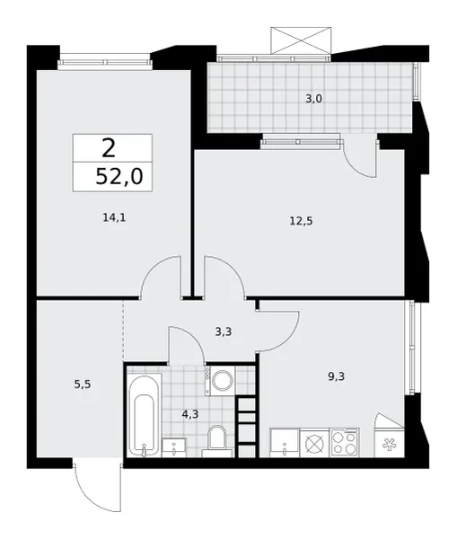 2-комн. 52 м²