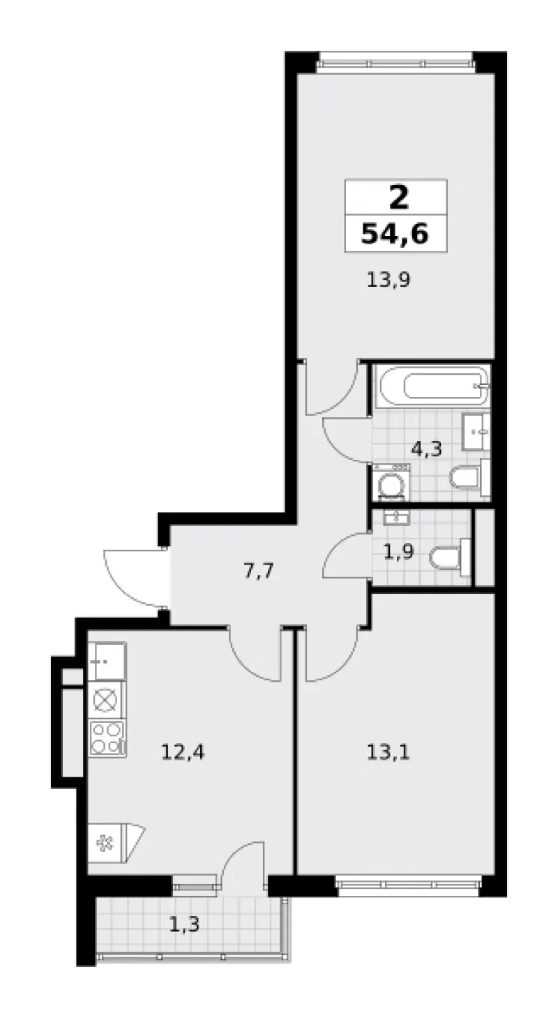 2-комн. 54.6 м²