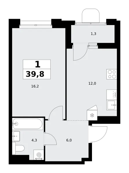 1-комн. 39.8 м²