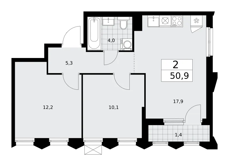 2-комн. 50.9 м²