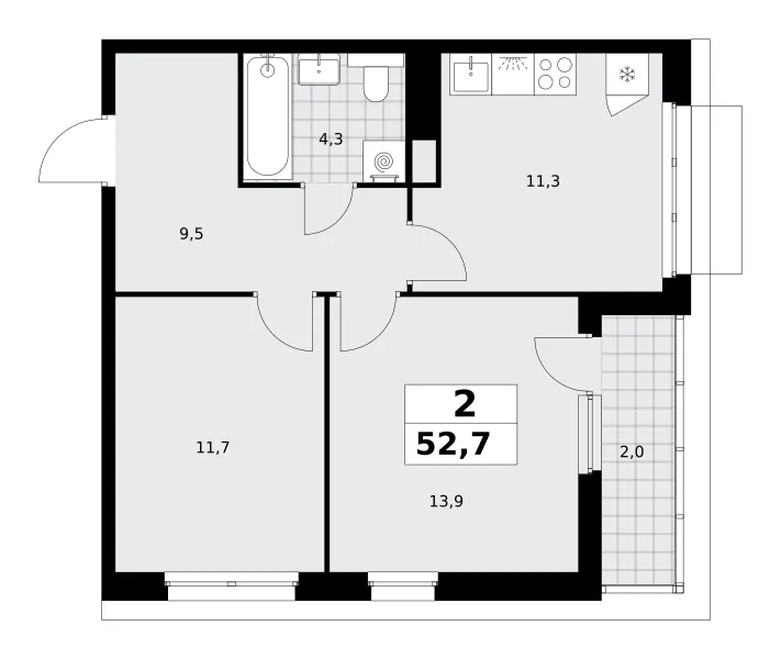2-комн. 52.7 м²
