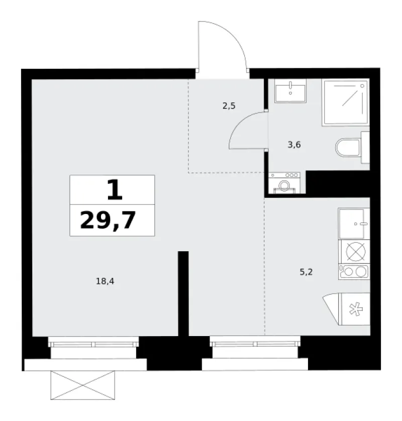 Студия 29.7 м²