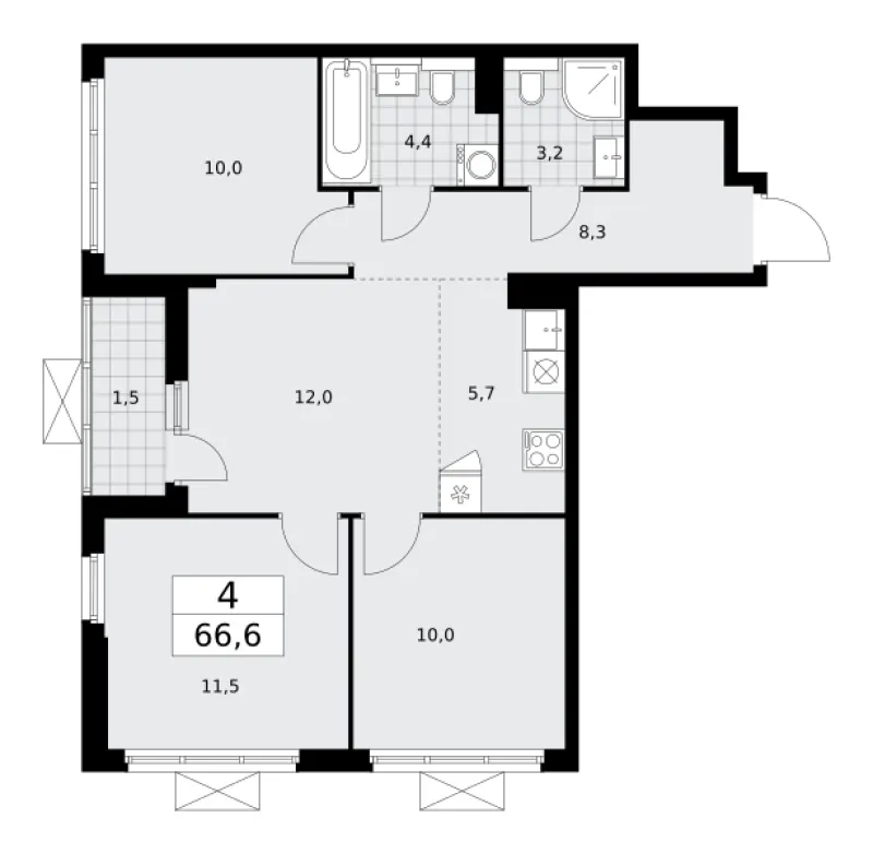 4-комн. 66.6 м²