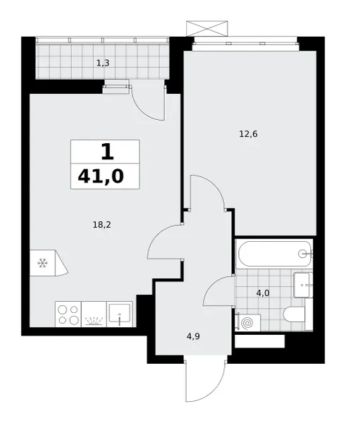 1-комн. 41 м²