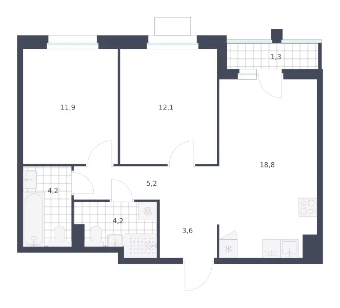 2-комн. 61.3 м²