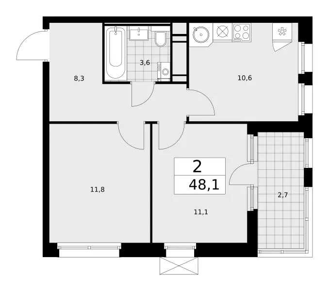 2-комн. 48.1 м²