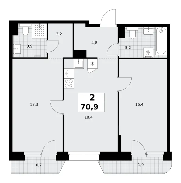 2-комн. 70.9 м²