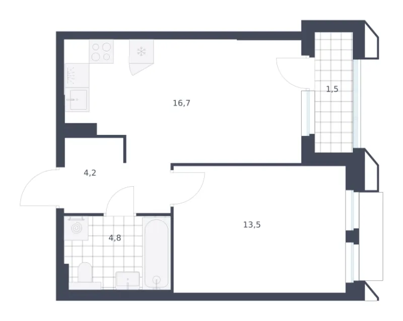 1-комн. 40.7 м²