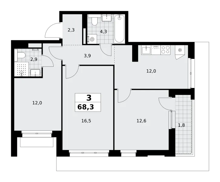 3-комн. 68.3 м²