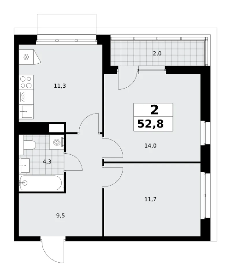 2-комн. 52.8 м²