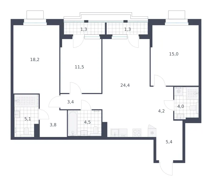 3-комн. 102.1 м²