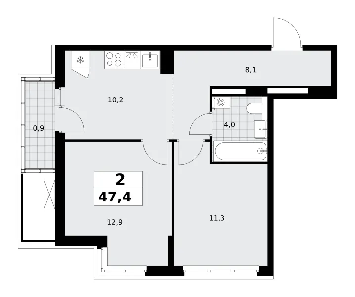 2-комн. 47.4 м²
